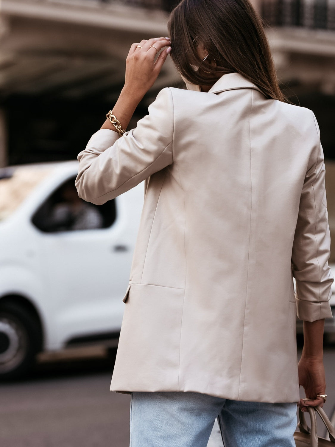 Faux Leather Open Front Blazer